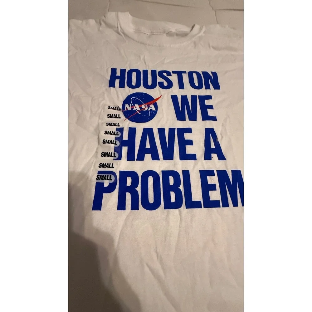 NASA Houston We Have A Problem Youth Small White Graphic T-Shirt‎ NEW